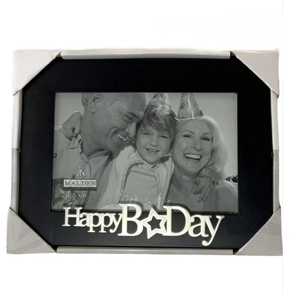Malden Expressions Photo Picture Frame Black Wood Silver Happy Birthday Gift
